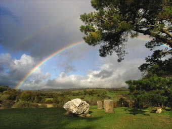 Ballycommane boulder-burial and standing stones rainbow 3